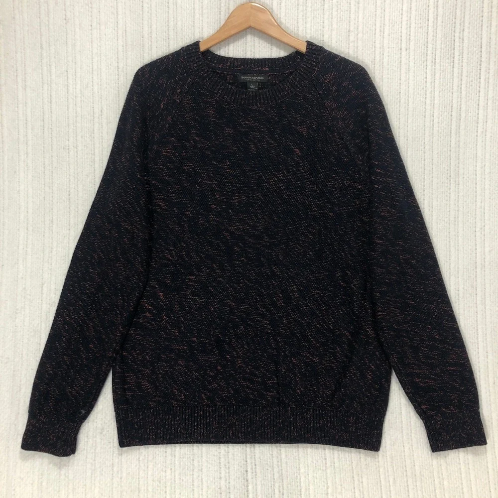 Banana‎ Republic Mens Supima Cotton Marled Knit Sweater Navy Orange Large Raglan